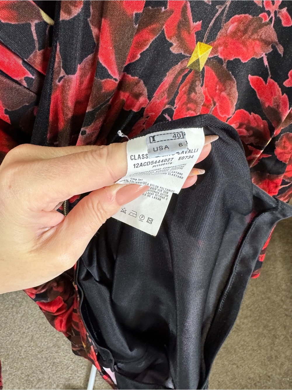 Designer Class ROBERTO CAVALLI Red Floral Ruched V-Neck Dress Y2K Sz 6 - Picture 10 of 13